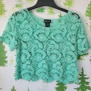 Wet Seal Women's Teal Lace Crochet Crop Top.